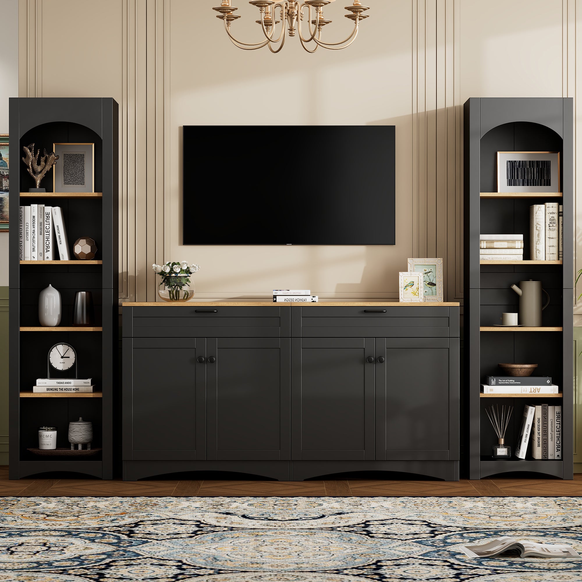 102-inch black media console wall unit for living room