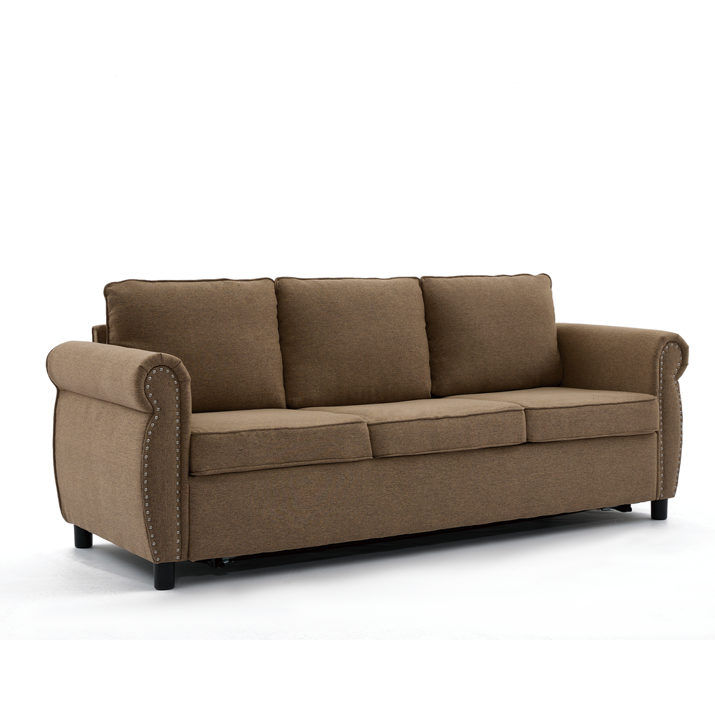 [NEW ARRIVED] [VIDEO PROVIDED] 81.5' 2-in-1 Queen Convertible Sleeper Sofa Bed, Pull Out Couch Bed,3 seater sofa bed,with 3.35' Memory Foam Mattress ,Rivet handrail,Beige(Old sku:W2108S00091)