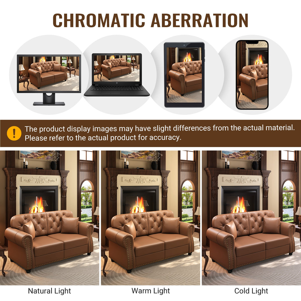 82.6'Upholstered Faux Leather Sofa with Nailhead Trim and Rolled Armrests,Mid-Century Modern Chesterfield Sofa with Button Tufted,Includes 3 Pillows,Black