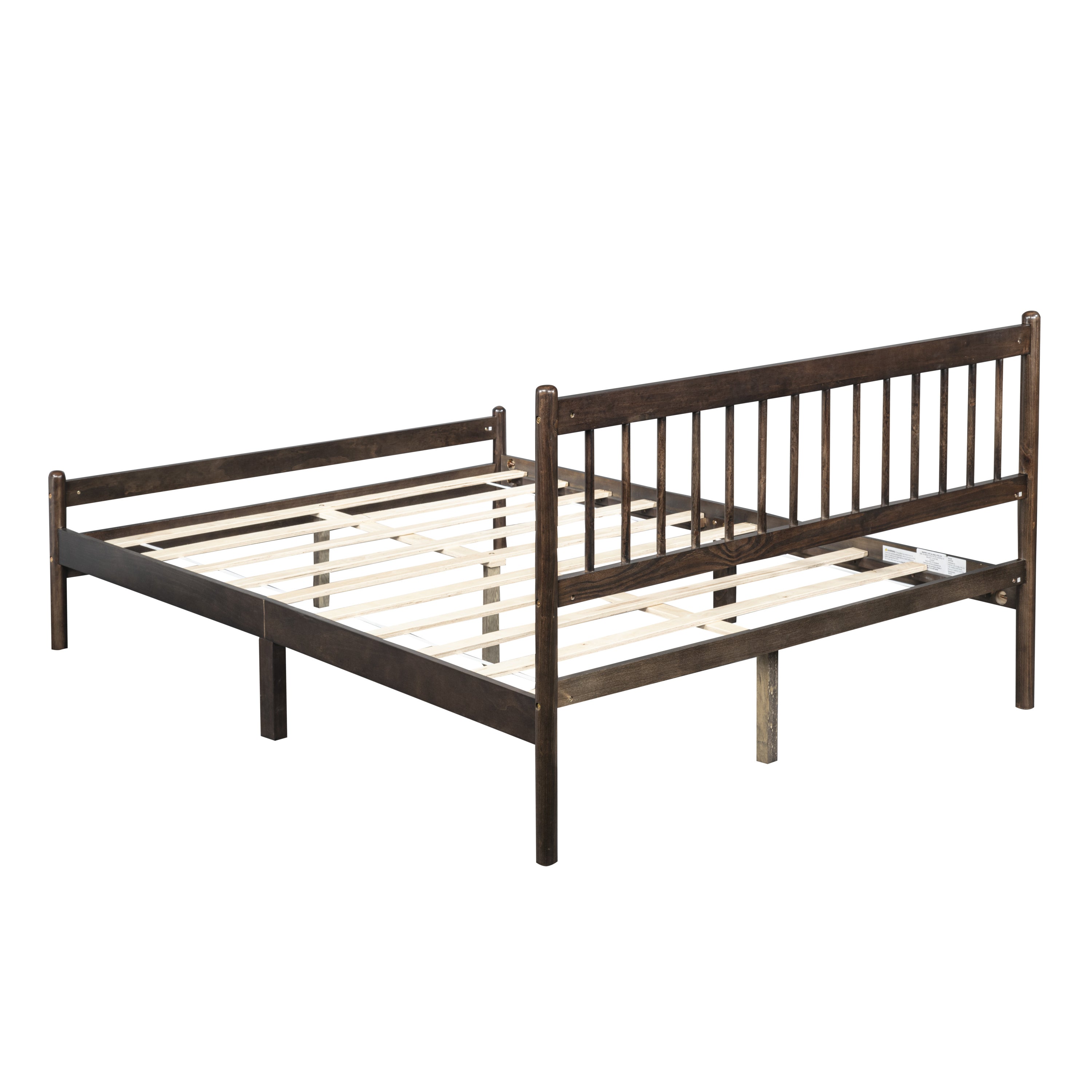 Traditional Style Queen Size Bed with Headboard and Footboard, Pinewood Bed with Strengthened Bed Frame ,Walnut
