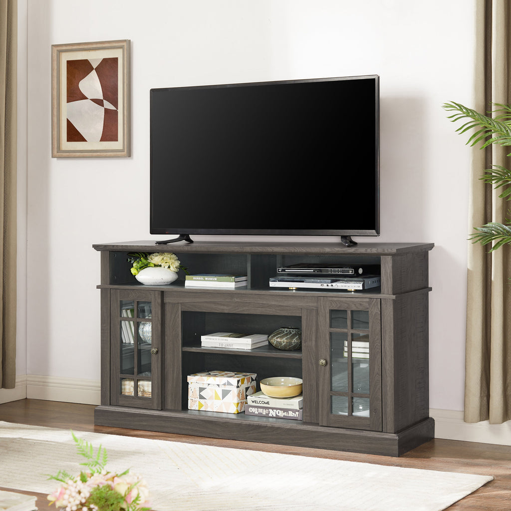 Classic TV Media Stand Modern Entertainment Console for TV Up to 65' with Open and Closed Storage Space, Espresso, 58.25'W*15.75'D*32'H