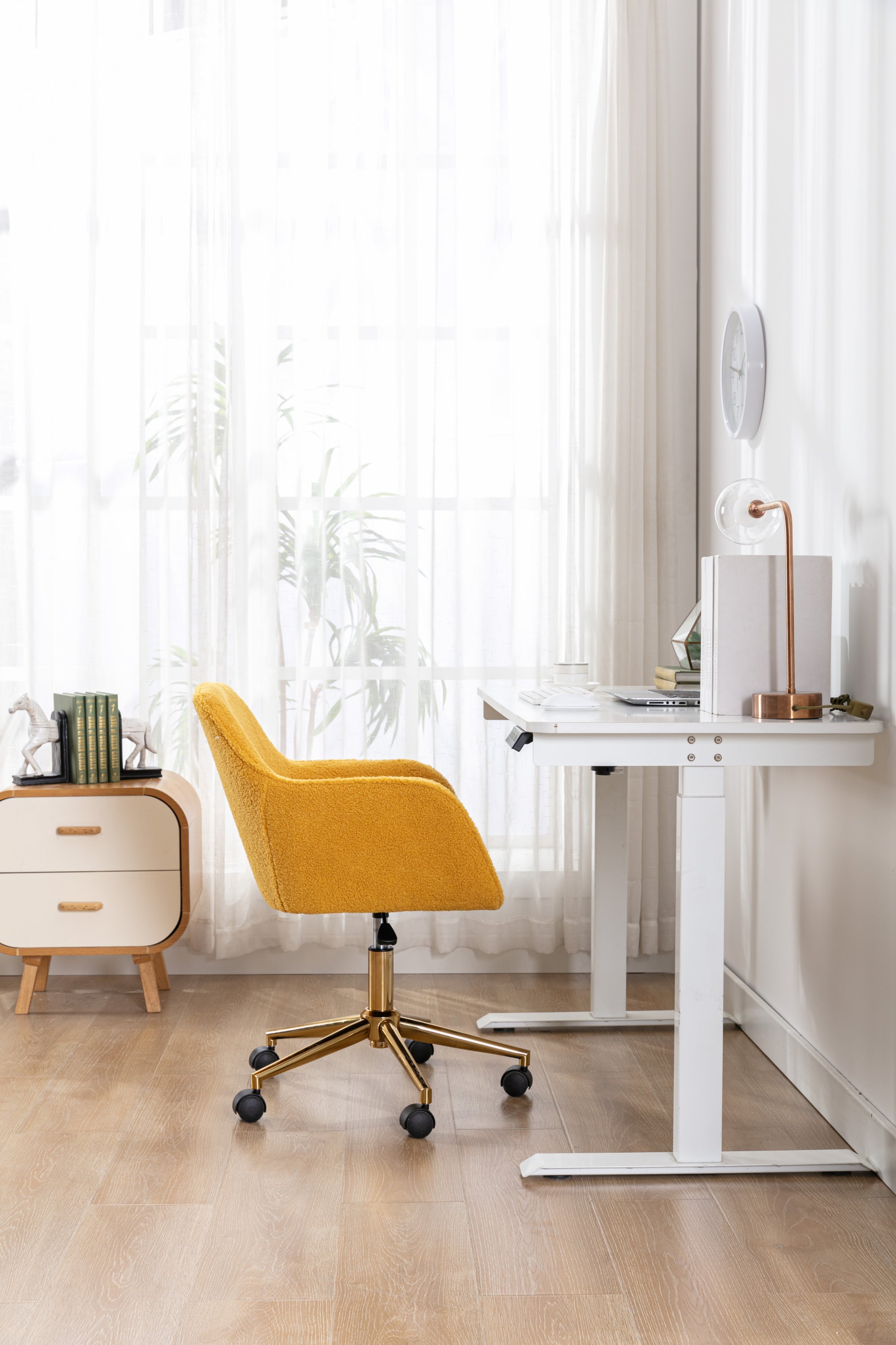 Teddy Office Chair — Adjustable Height with Gold Metal Base & Wheels
