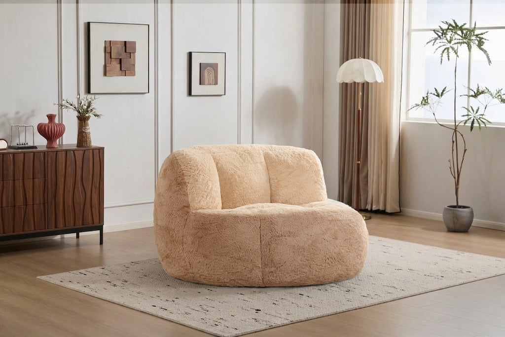 Oversized Bean Bag Chairs,Multicolor Faux Fur Couch Filled with Shredded Sponge,Large Lounger Sofa For Living Room,No Assembly Required , Pink+White+Purple