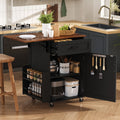 K&K 39.3' Farmhouse Kitchen Island with Drop Leaf, Kitchen Storage Island with Open Side Rack, One Drawer, Towel Rack, Rolling Kitchen Cart with Lockable Wheels for Lawn Garden, Black