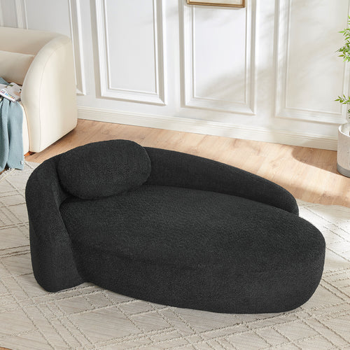 Black bouclé lazy sofa chair integrated backrest and side armrest