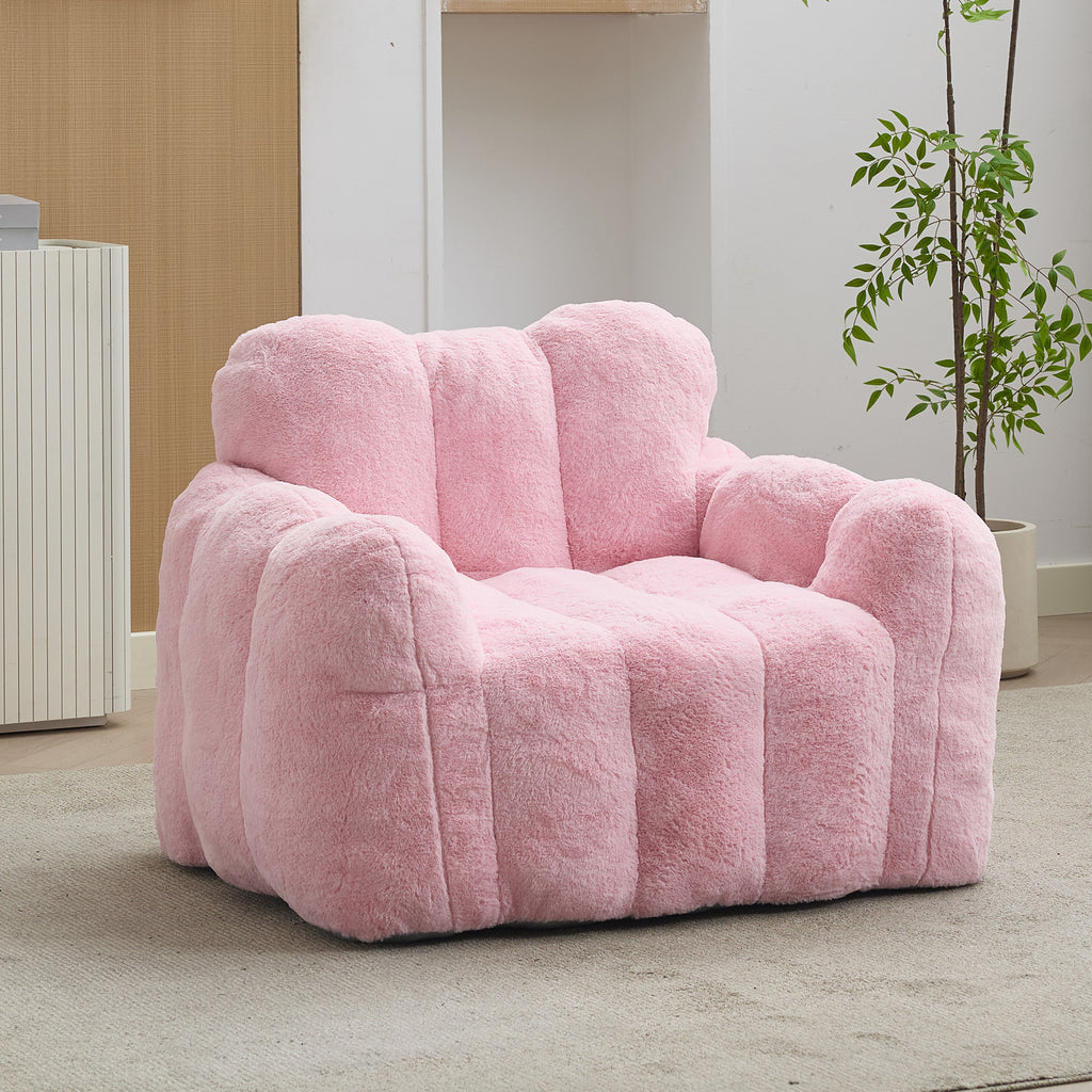 Pink bean bag chair with pull ring — angle view