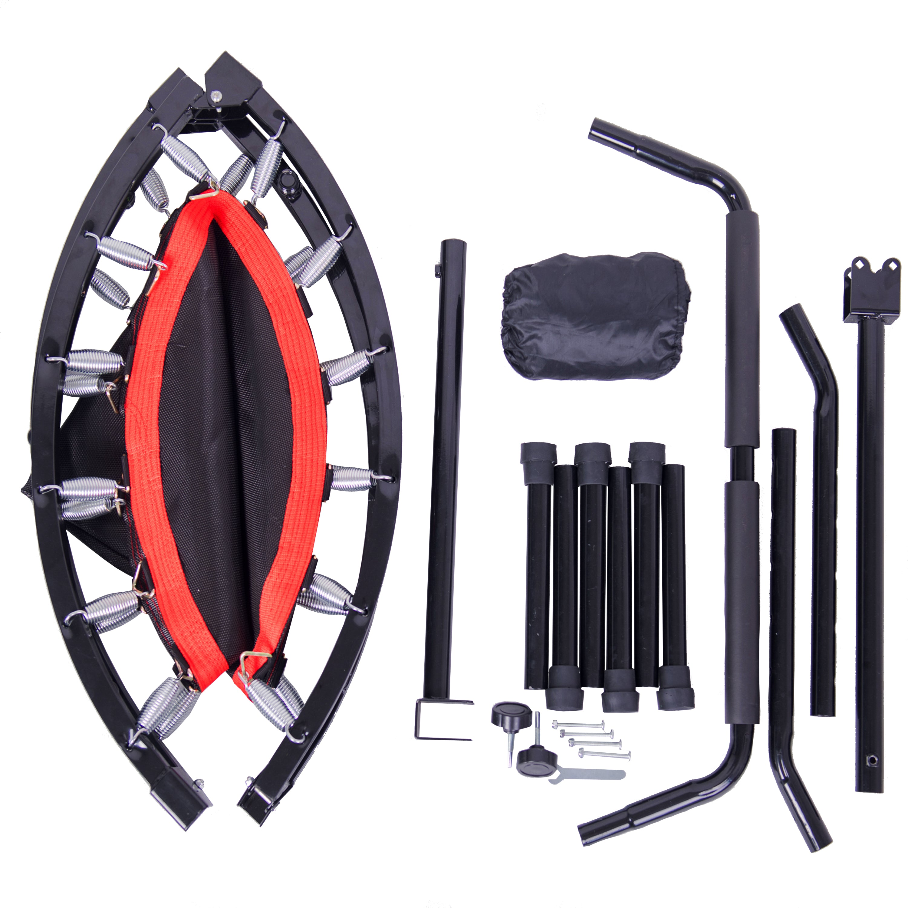 Indoor rebounder trampoline with safety spring pad detail