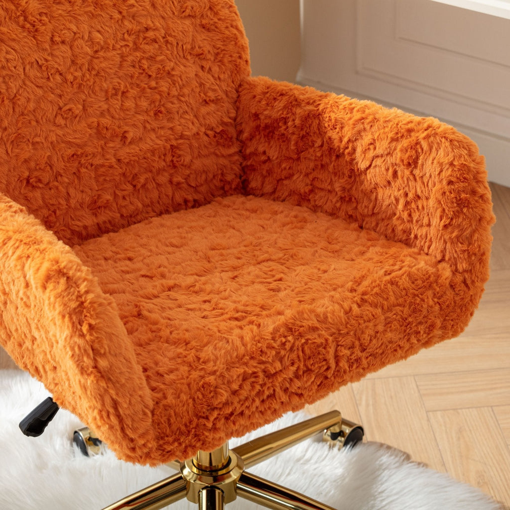 Faux Fur Office Chair — 40° Reclining with Gold Metal Base & Wheels
