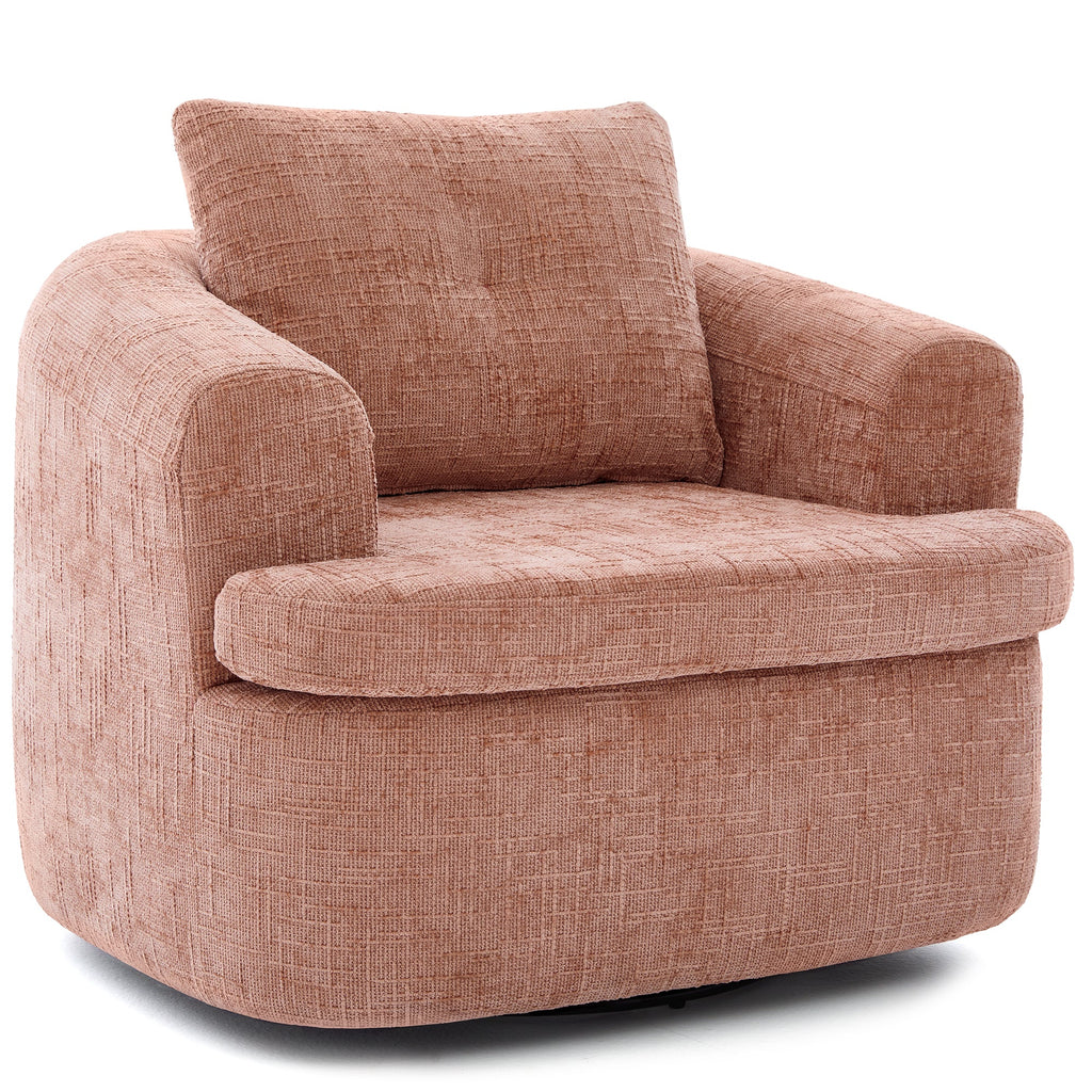 Chenille Swivel Barrel Chair — 360° Dual-Layer Cushion