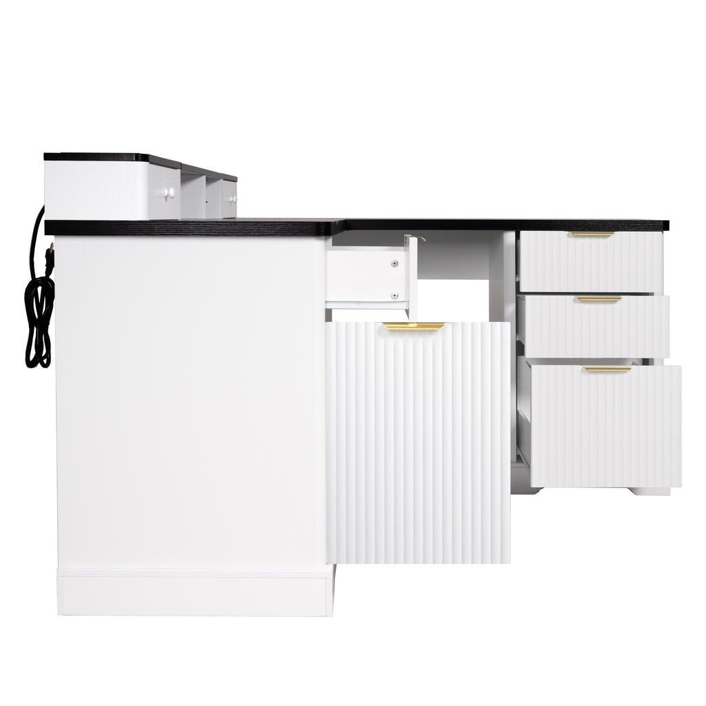 White desk small top drawers rail-free design detail