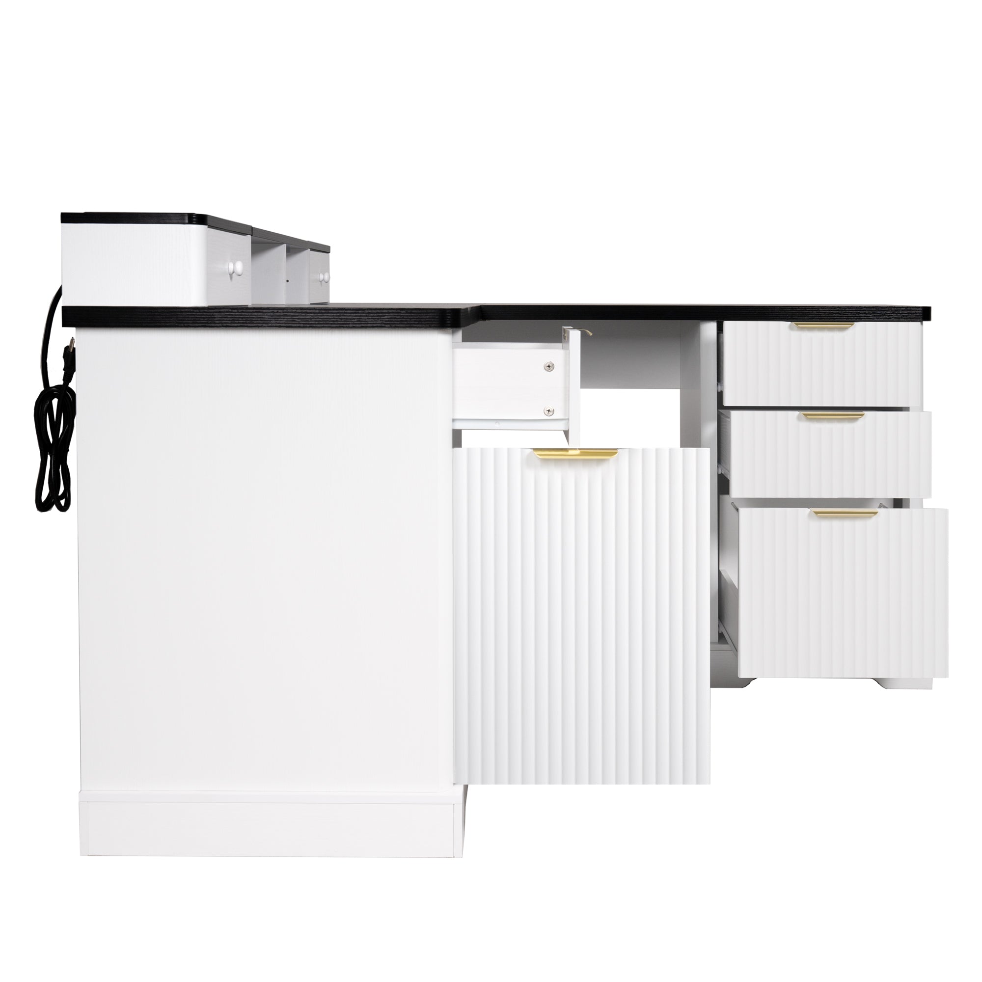 White desk small top drawers rail-free design detail