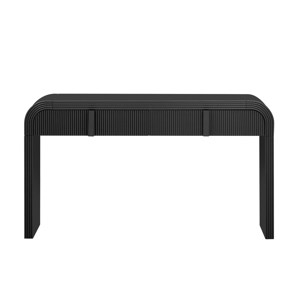 Console table drawer open interior storage view