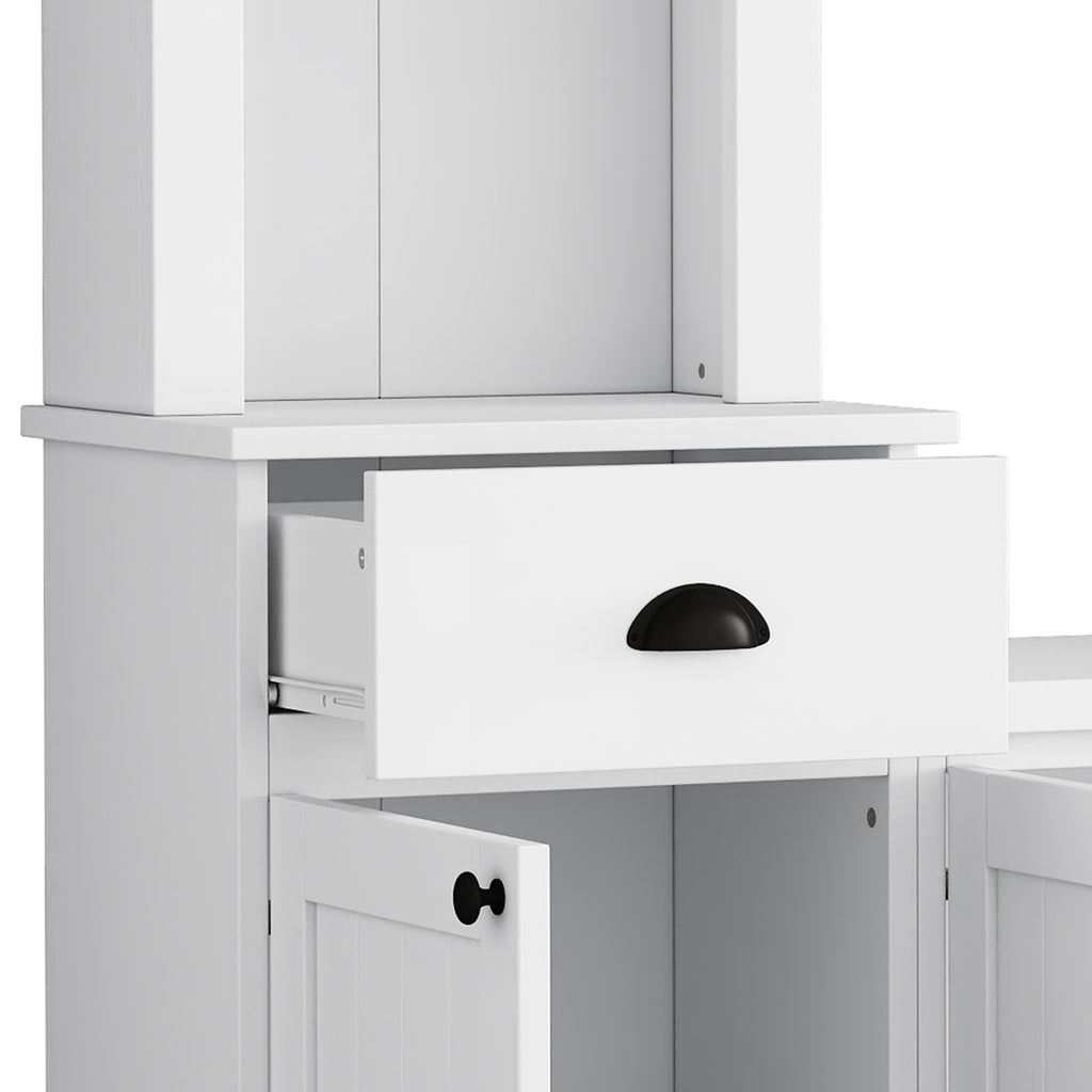 White TV stand wall unit cable and media device storage