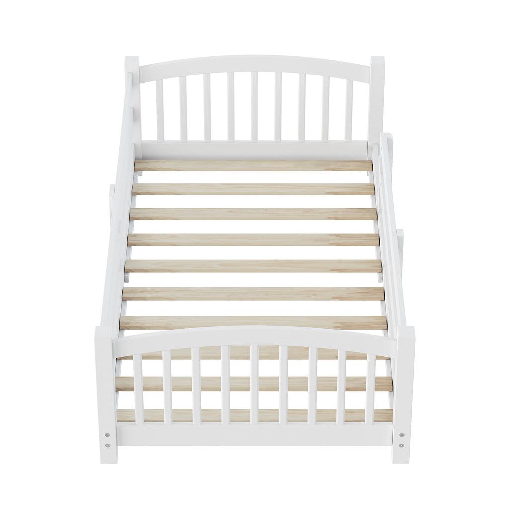 Twin Montessori Floor Bed with Slats and Safety Guardrails, Solid Wood Floor Bed with Fence and Without Door, Easy Assemble Montessori Bed for Girls and Boys, Gray