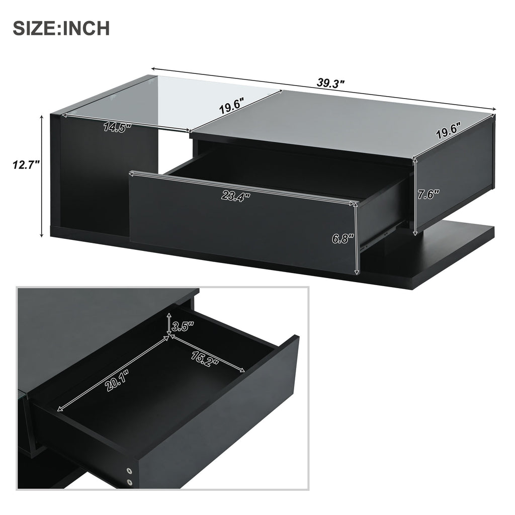 Tempered glass top coffee table 39 inch length view