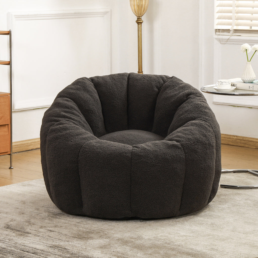 Dark gray bean bag sofa chair — angle view