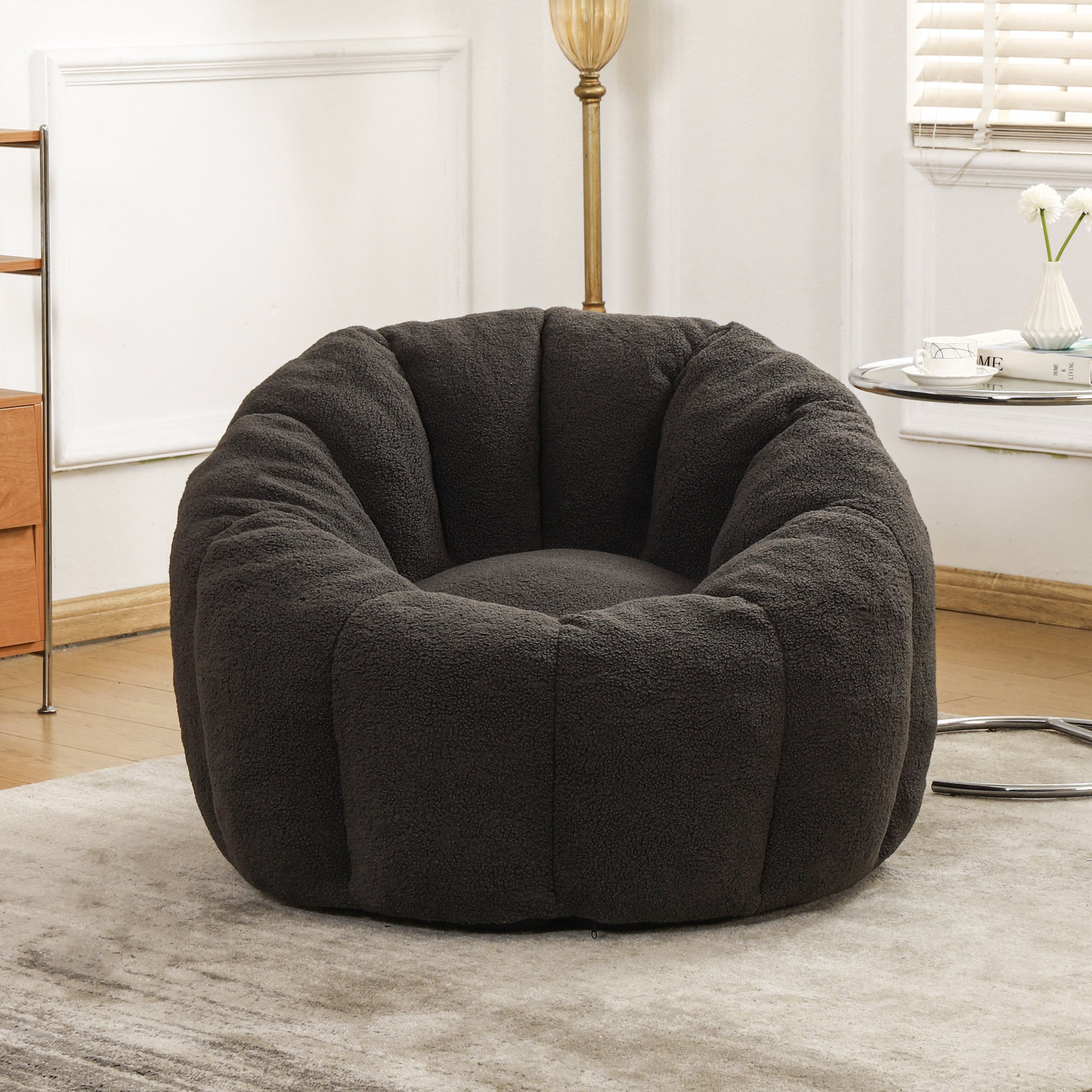 Dark gray bean bag sofa chair — angle view