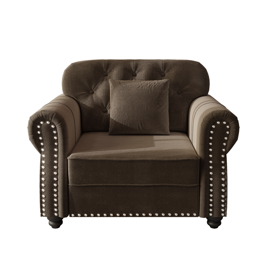 Brown Chesterfield sofa in bedroom or office setting