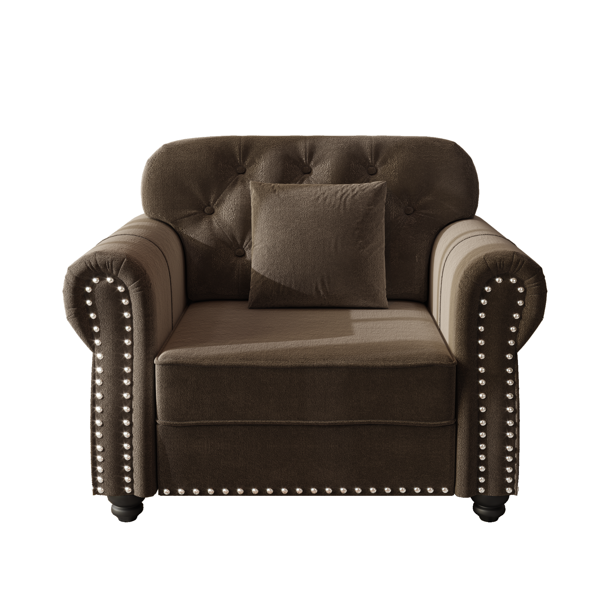 Brown Chesterfield sofa in bedroom or office setting