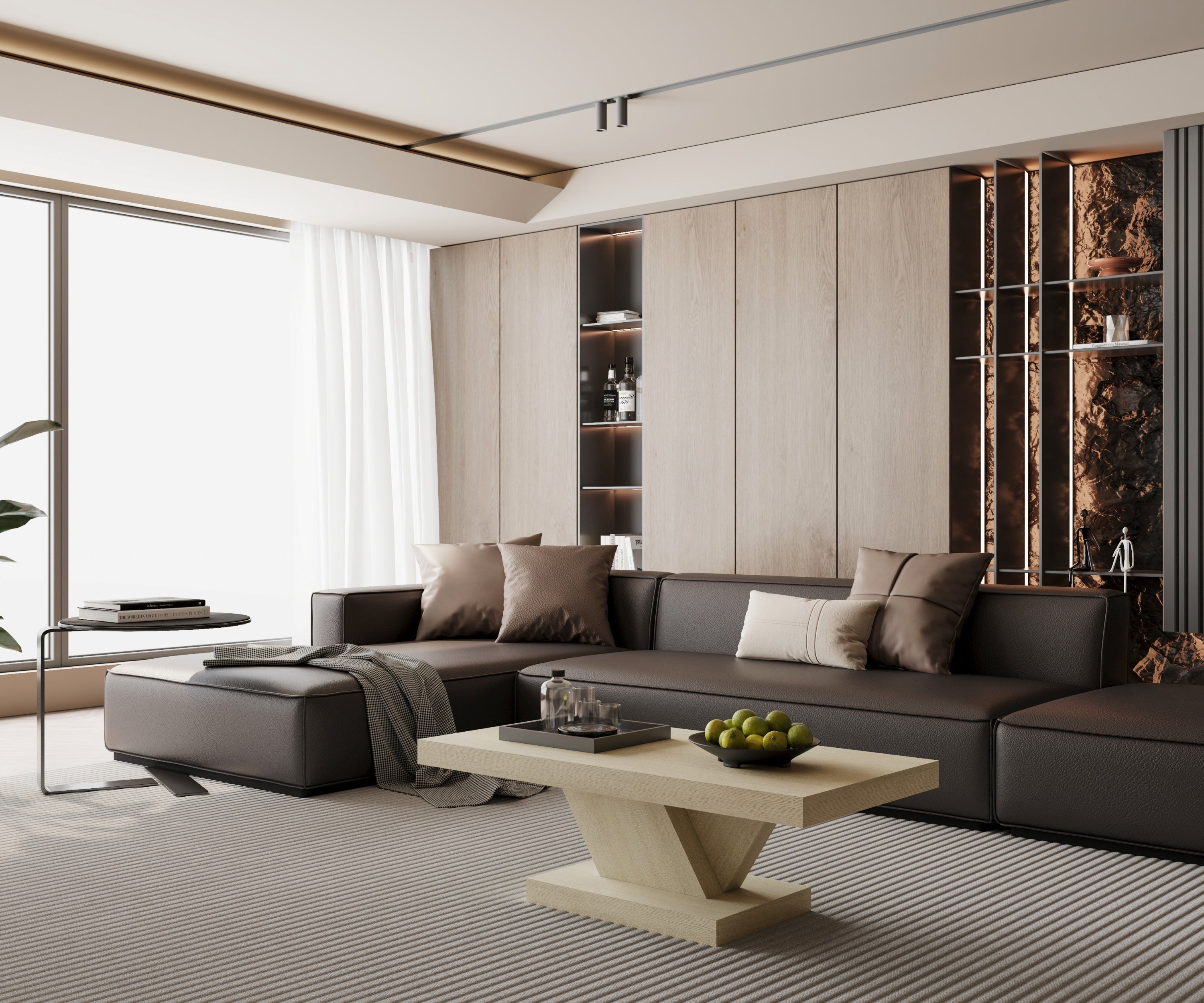 Cross leg coffee table in living room setting