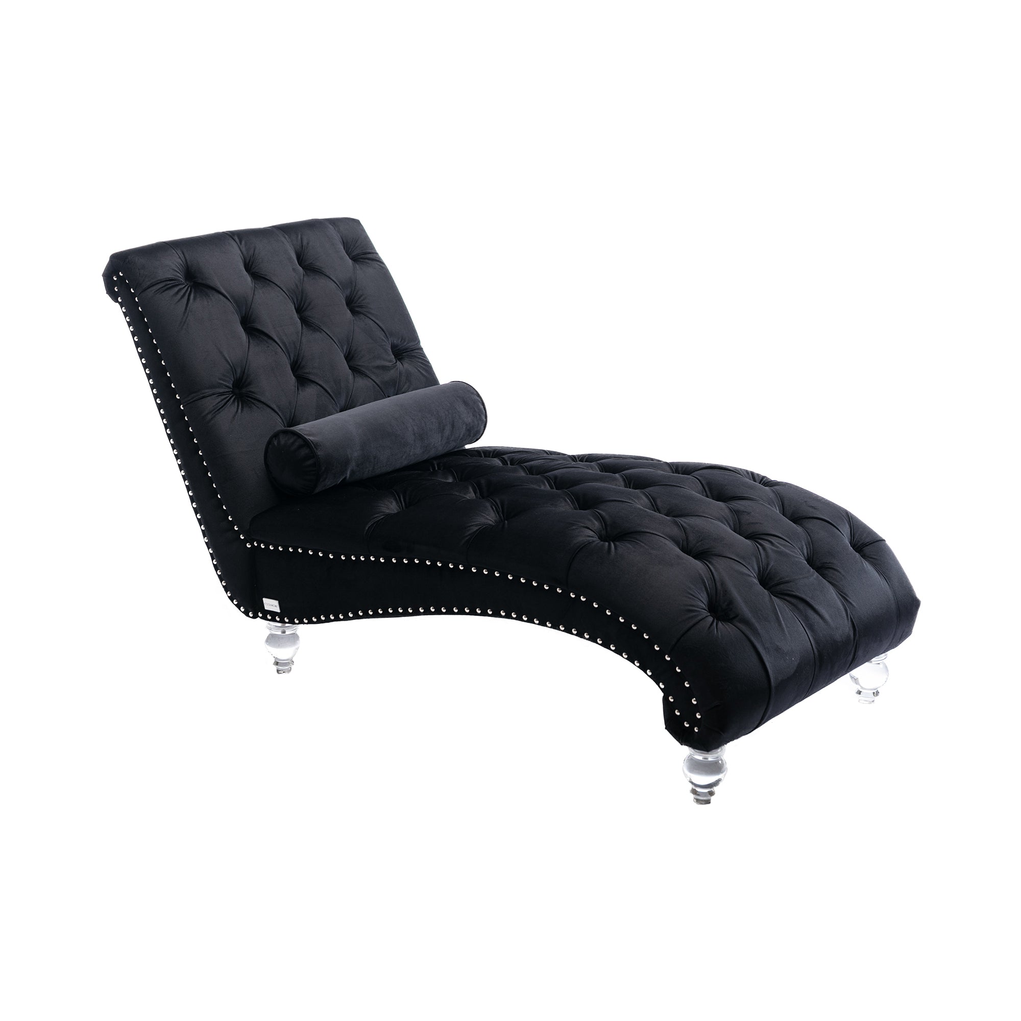 Velvet Chaise Lounge — Button-Tufted with Pillow