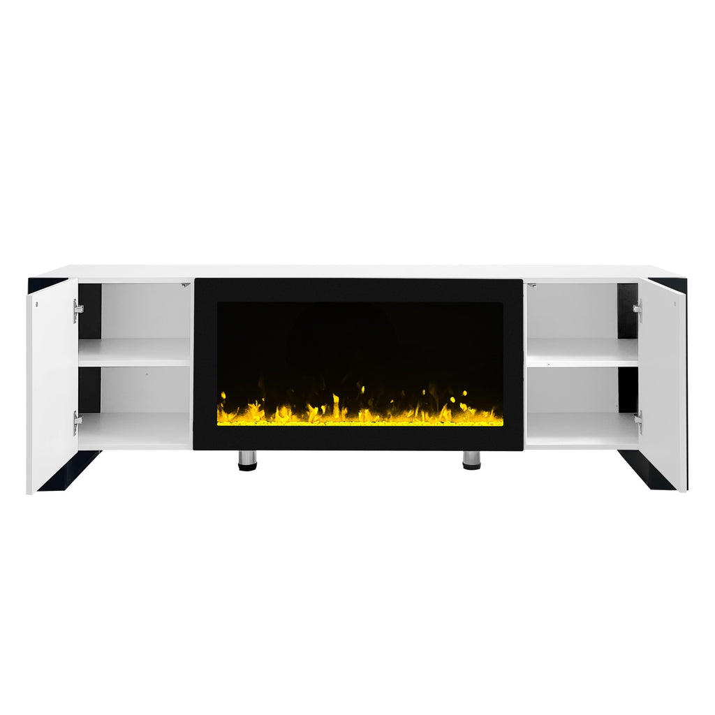 White TV cabinet with spacious tabletop and cabinet storage