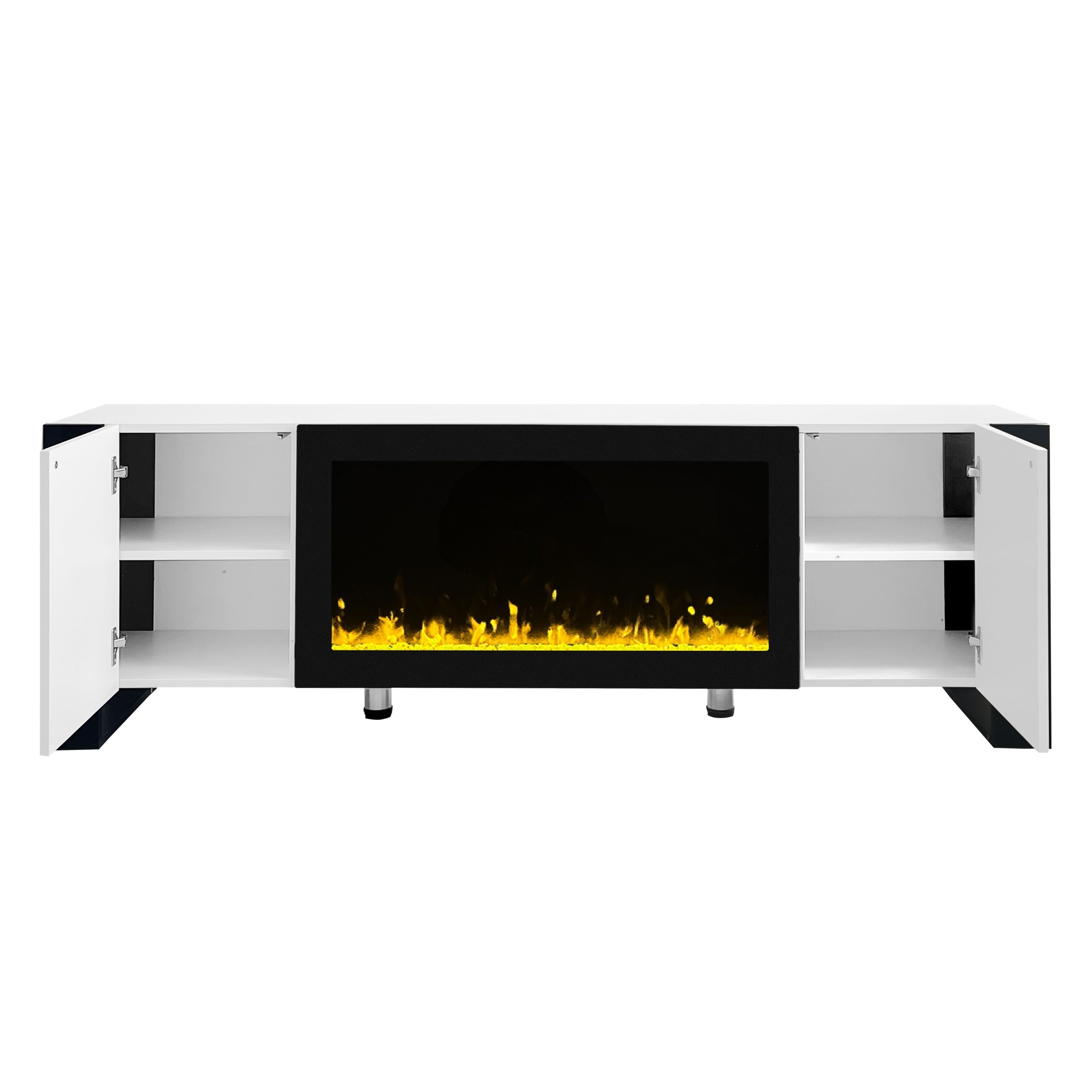 White TV cabinet with spacious tabletop and cabinet storage