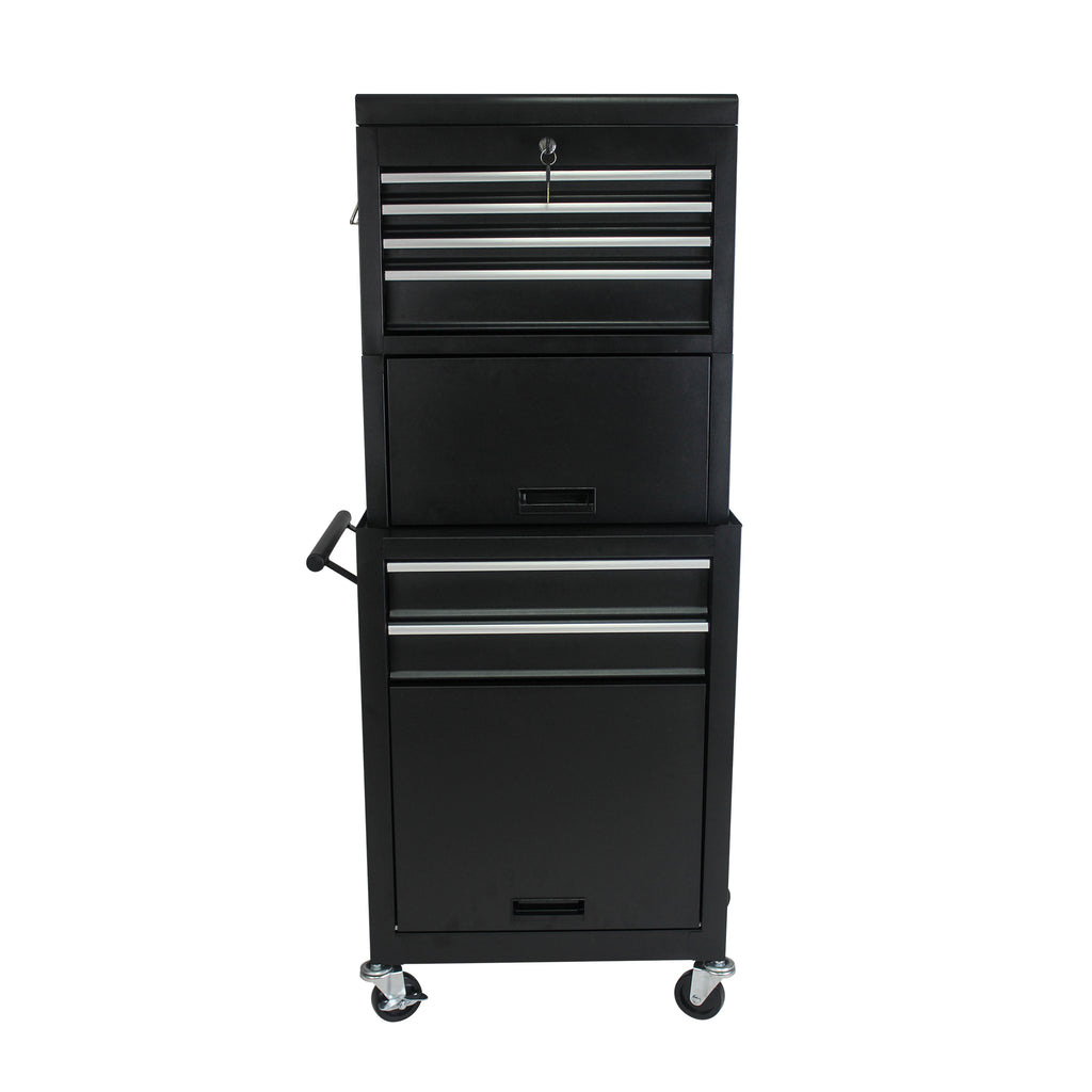 Black 6-drawer rolling tool cabinet with wheels — front view