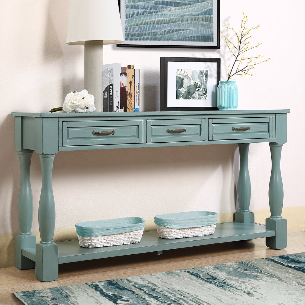 63-inch pine console table in entryway or hallway setting