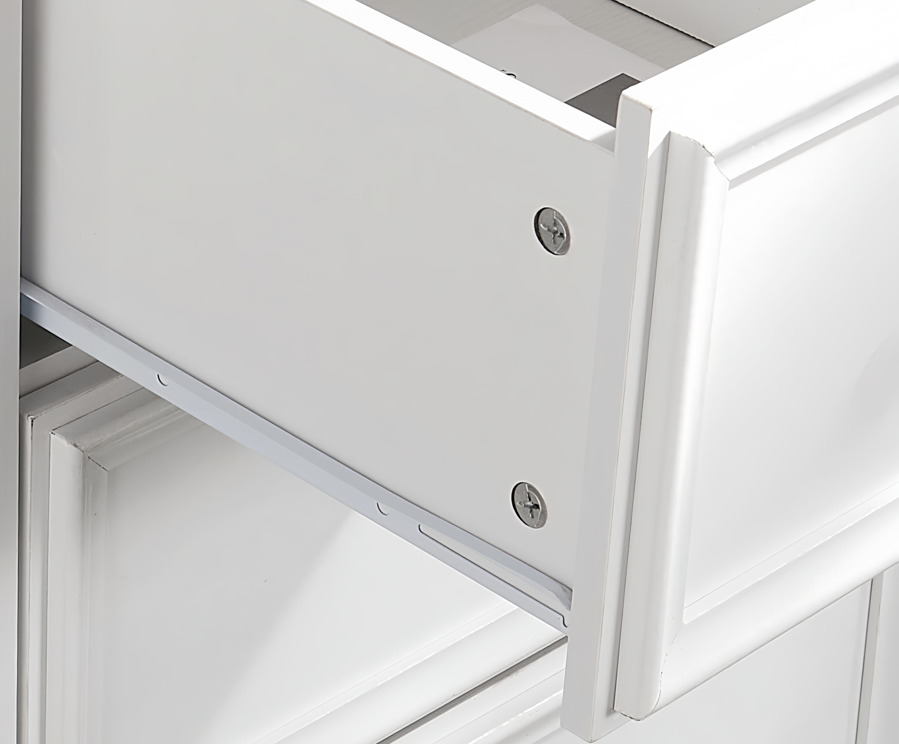 White 7-drawer dresser side profile view