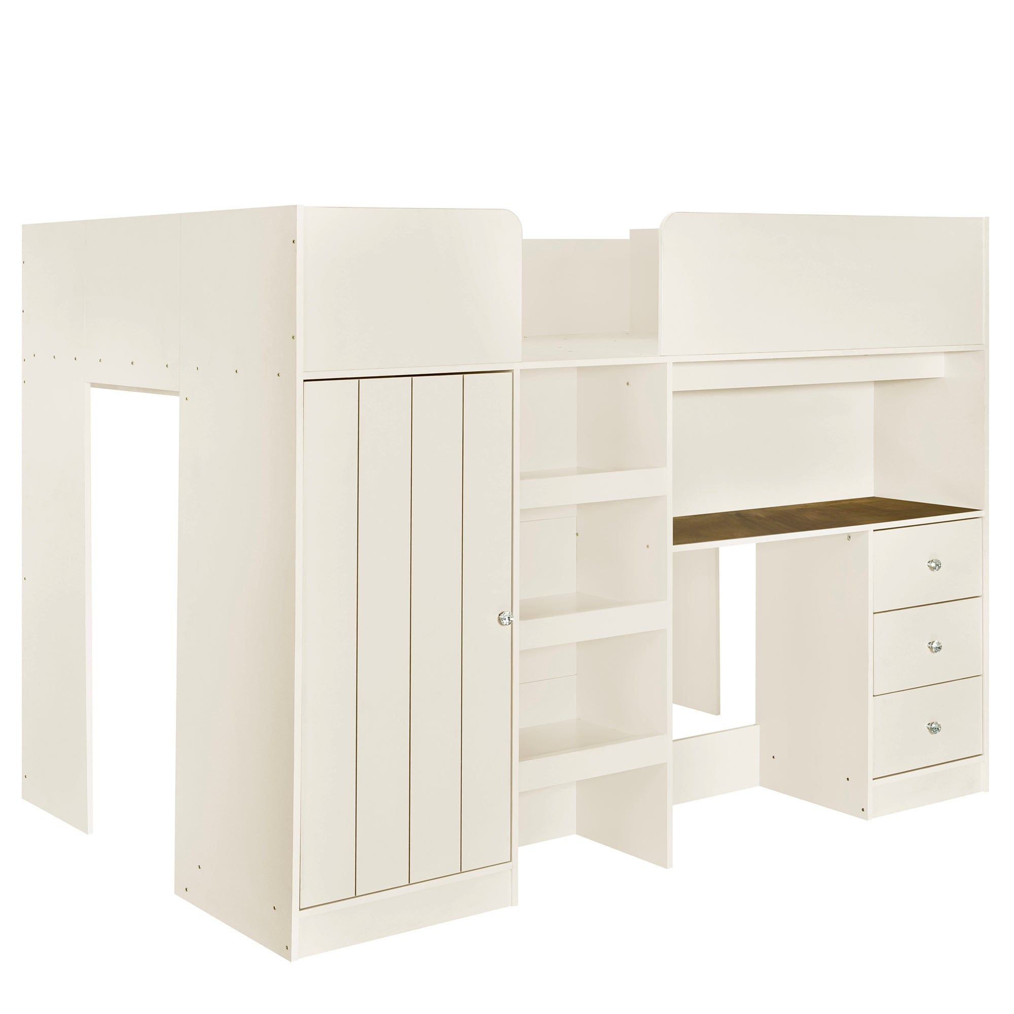 Full size loft bed with wardrobe desk and shelves — product photo