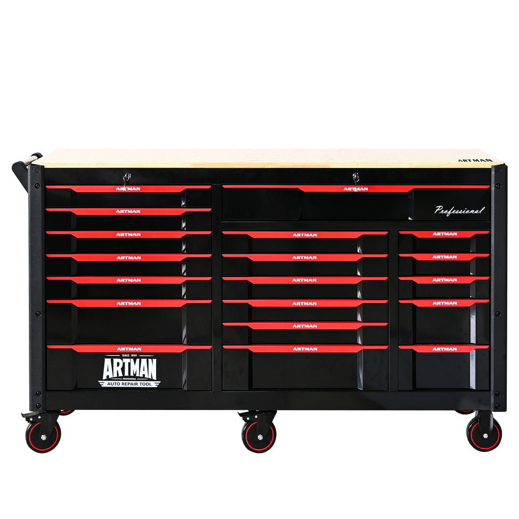 Workshop tool cart six wheels parking brake casters detail