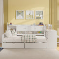 Wooden L-Shape Daybed with Seven Storage Cabinets and Two Storage Drawers, Multi-functional Bed with Study Desk and Built-in Bookshelf, White(Old SKU:N733S247070K)