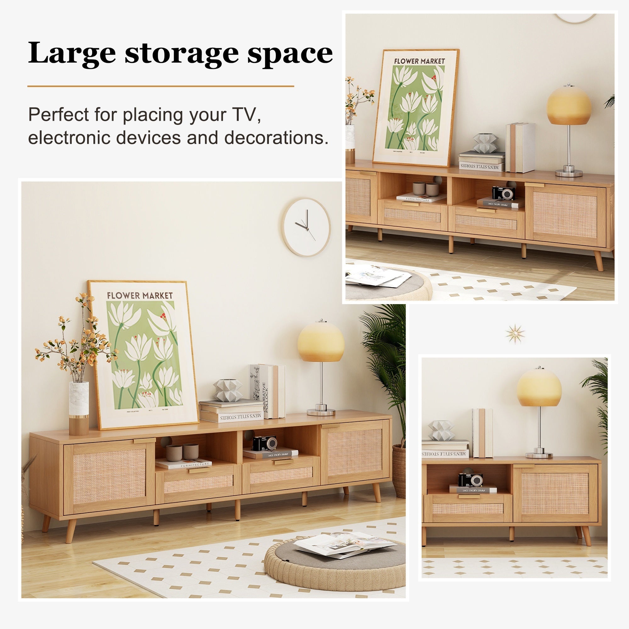 Farmhouse TV stand cabinet doors close-up