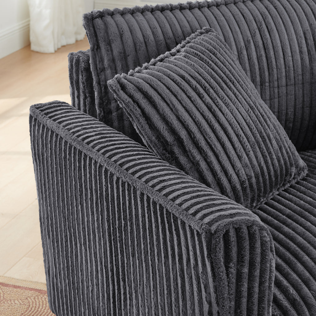 Gray corduroy fabric texture close-up on lazy lounge chair