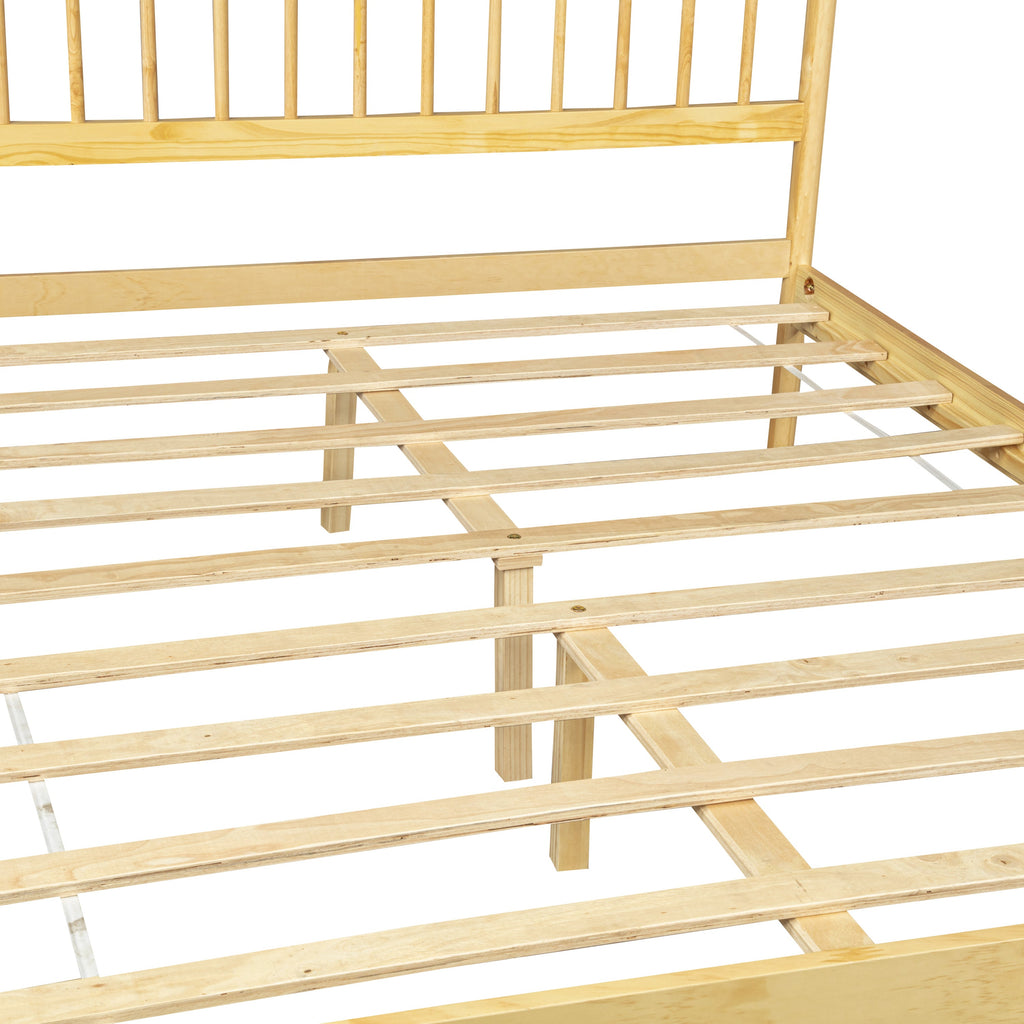 Traditional Style Queen Size Bed with Headboard and Footboard, Pinewood Bed with Strengthened Bed Frame ,Walnut