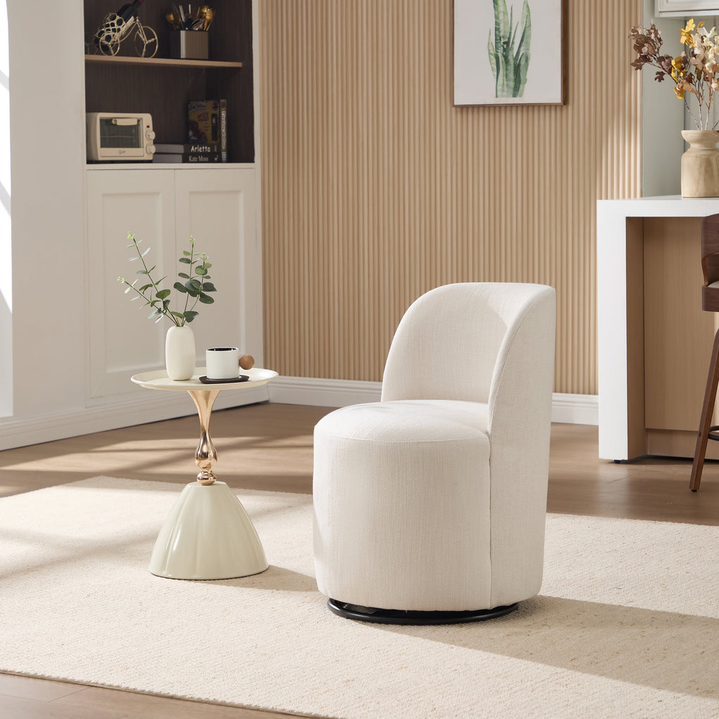 Set Of 1 Upholstered Kitchen & Dining Room Barrel Chair, Mid Century Modern Round Linen Dining Chair, 360 Degree Swivel Comfy Armless Accent Makeup Vanity Side Chair for Bedroom Living Room
