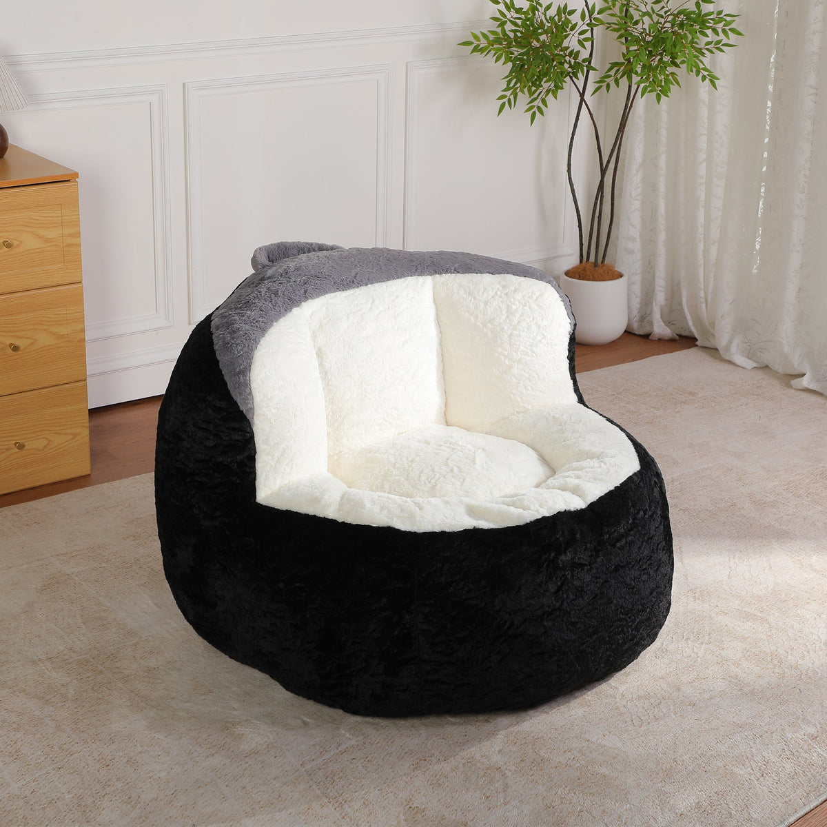 Oversized Bean Bag Chairs,Multicolor Faux Fur Couch Filled with Shredded Sponge,Large Lounger Sofa For Living Room,No Assembly Required , Pink+White+Purple