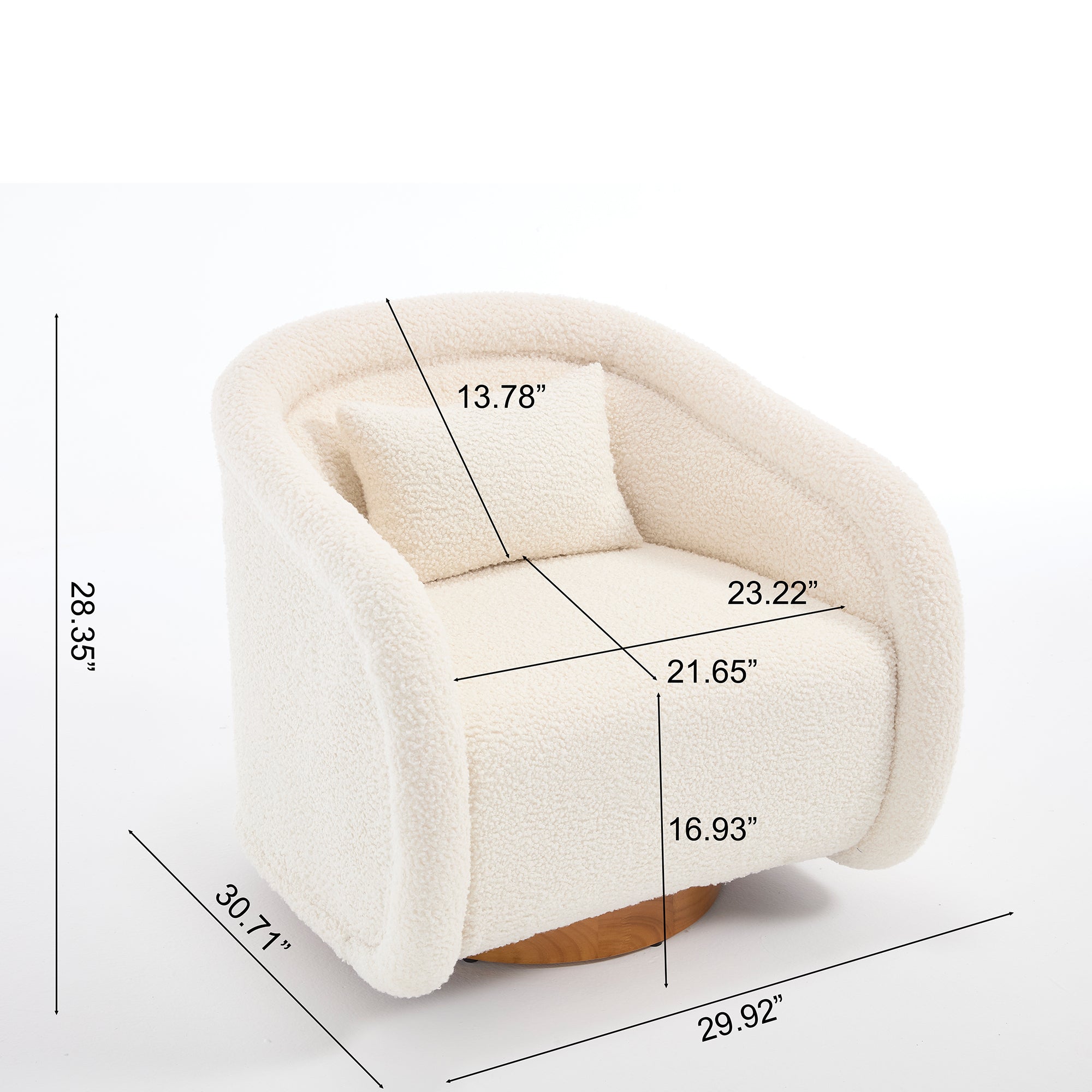 White teddy fleece barrel chair with swivel base