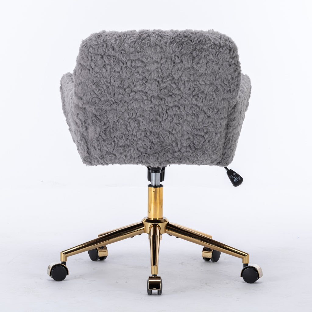 Wider seat gray desk chair with gold frame