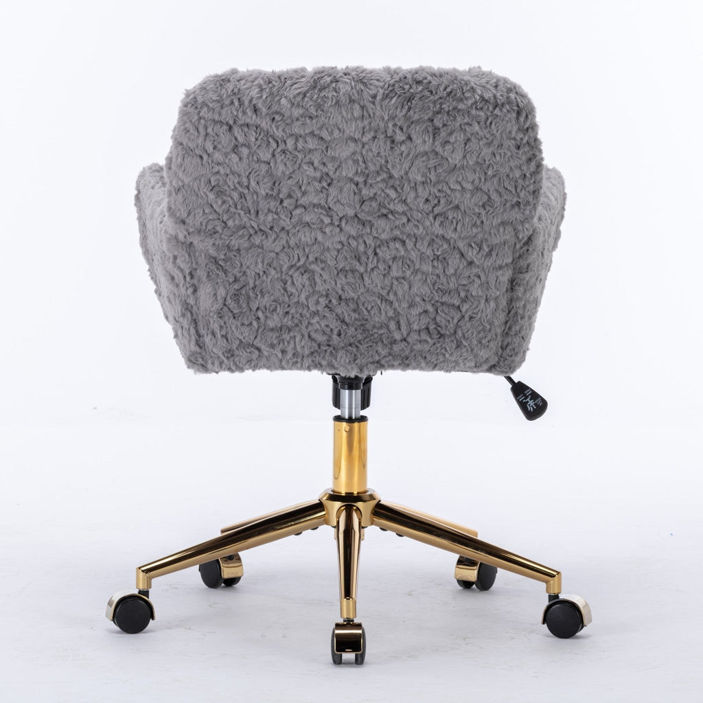 Faux Fur Office Chair — 40° Reclining with Gold Metal Base & Wheels