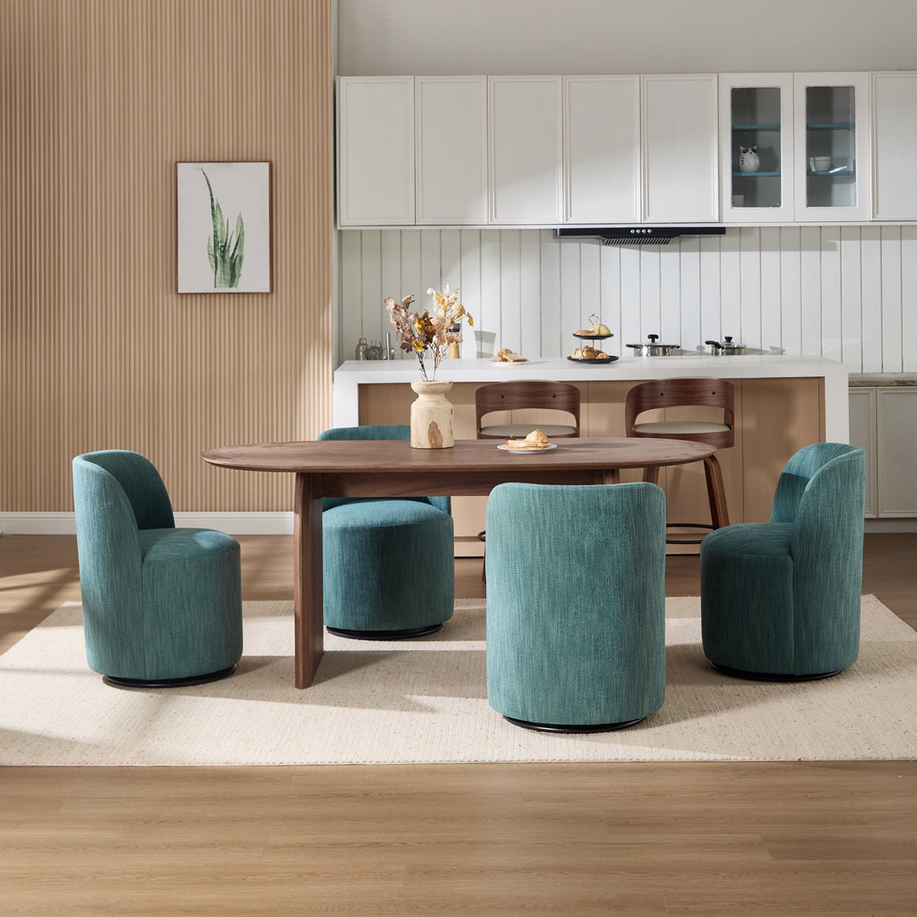 Set Of 1 Upholstered Kitchen & Dining Room Barrel Chair, Mid Century Modern Round Linen Dining Chair, 360 Degree Swivel Comfy Armless Accent Makeup Vanity Side Chair for Bedroom Living Room