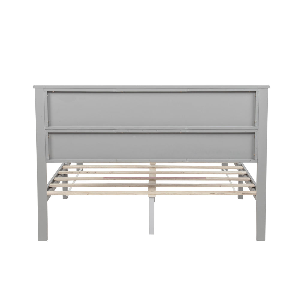 Farmhouse Style Queen Size Bed with Barn Door Designed Headboard and Footboard, Pinewood Bed with Strengthened Bed Frame ,White