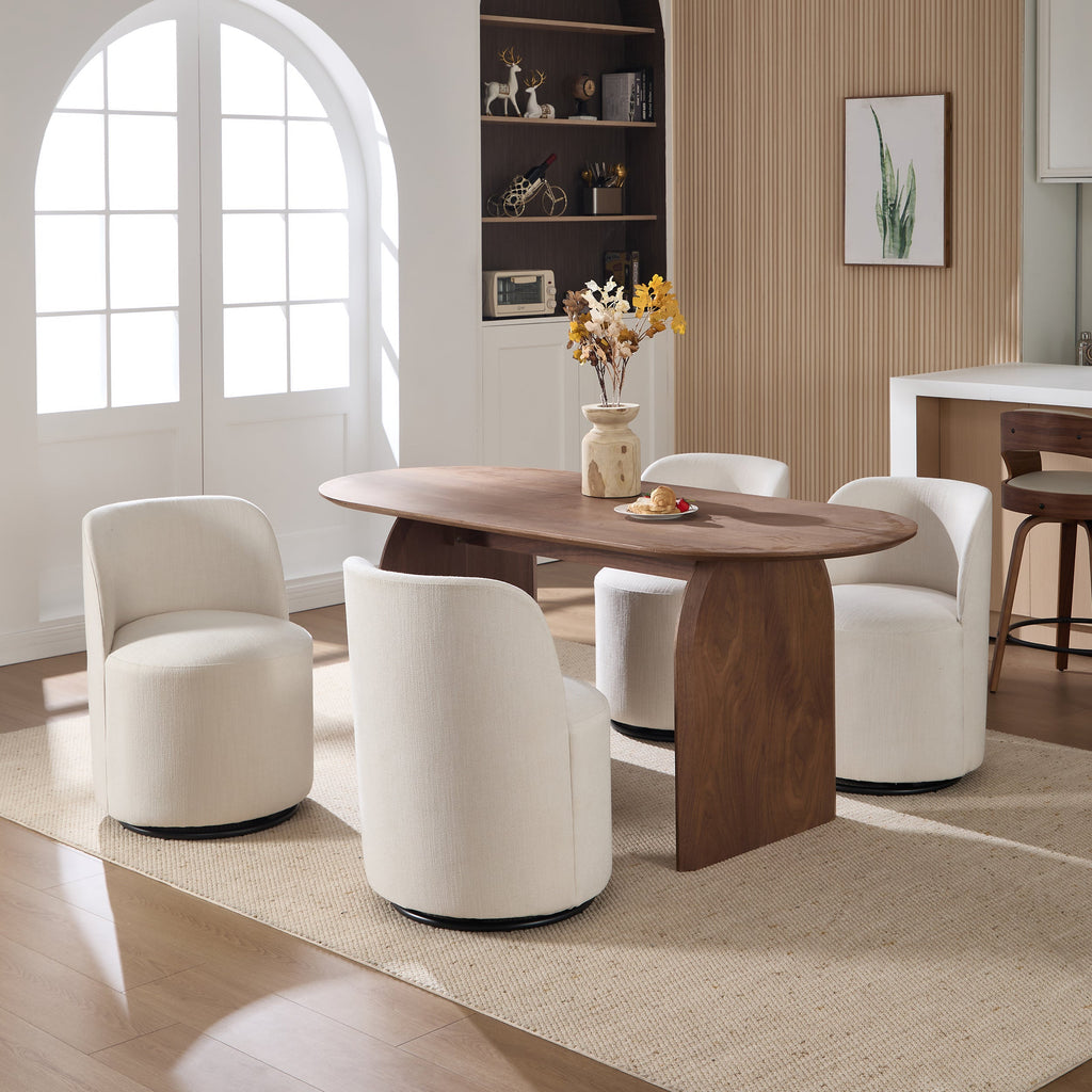 Set Of 1 Upholstered Kitchen & Dining Room Barrel Chair, Mid Century Modern Round Linen Dining Chair, 360 Degree Swivel Comfy Armless Accent Makeup Vanity Side Chair for Bedroom Living Room