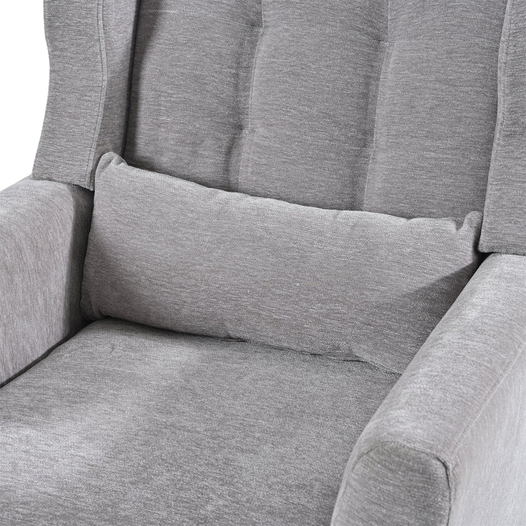 Chenille Accent Chair with Lumbar Pillow — Mid-Century Rubberwood Legs