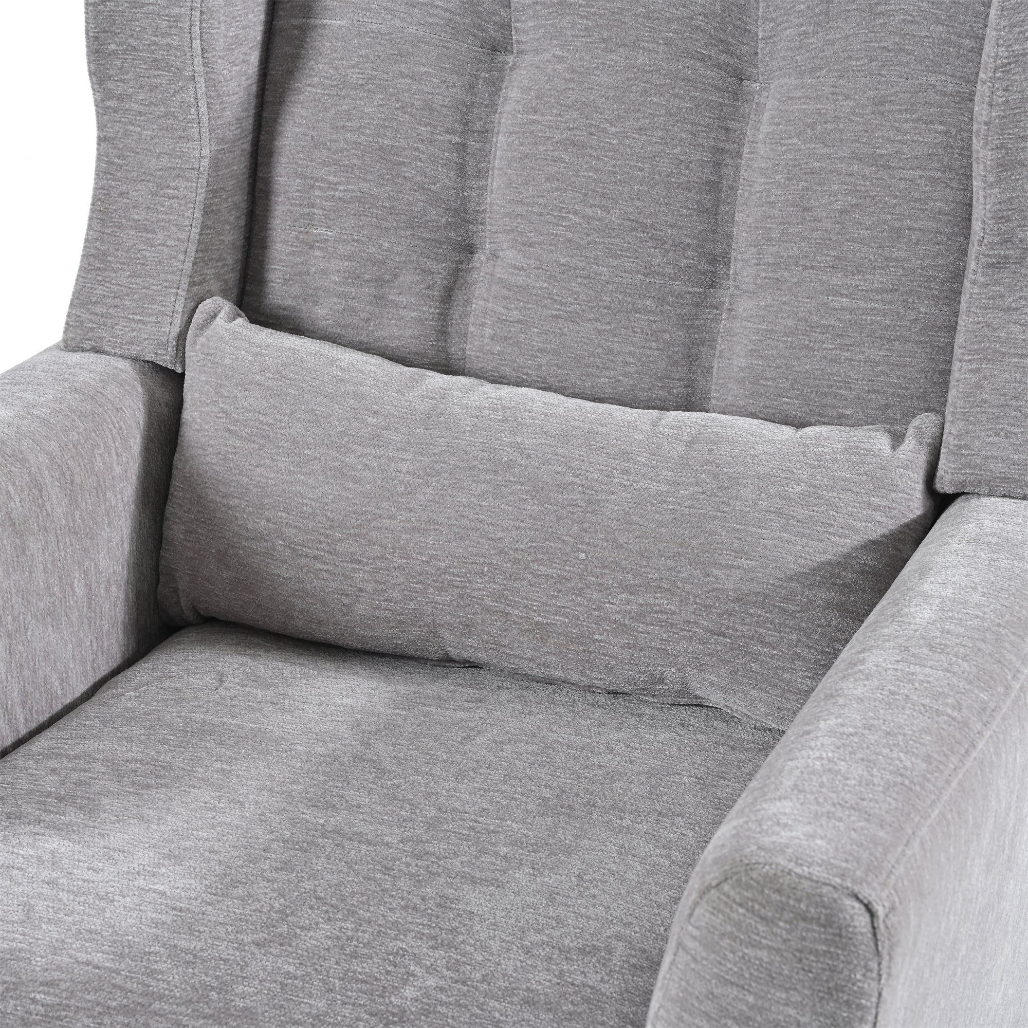 Chenille Accent Chair with Lumbar Pillow — Mid-Century Rubberwood Legs