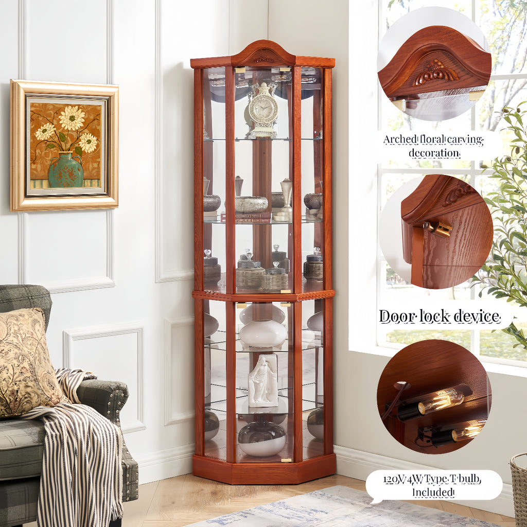 Oak corner curio cabinet collectibles display setting