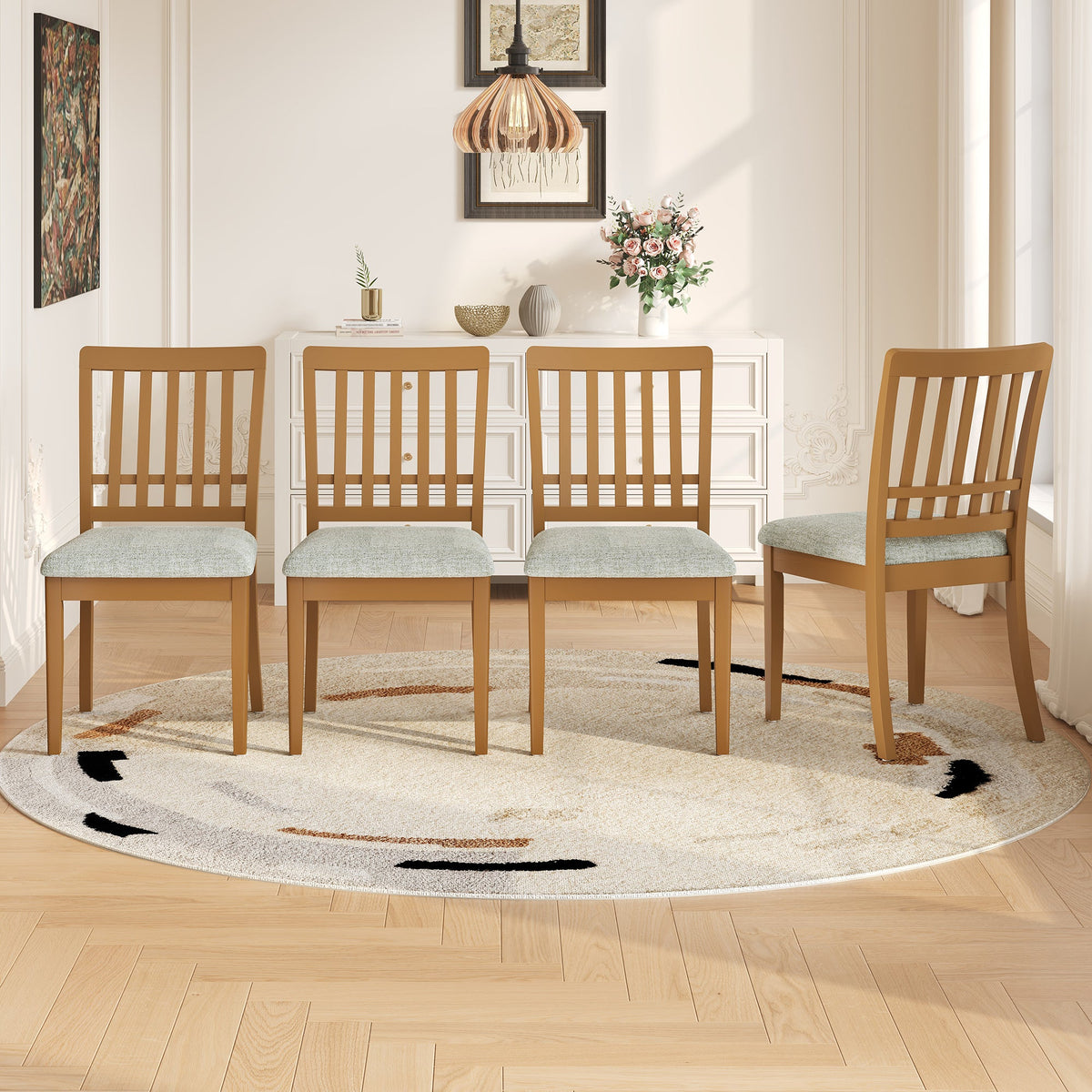2-Piece Modern Scandinavian Dining Chairs, Curved Wood Backrest with Gray Fabric Seat, Finish for Dining Room and Apartment, Easy to Assembly -BLACK