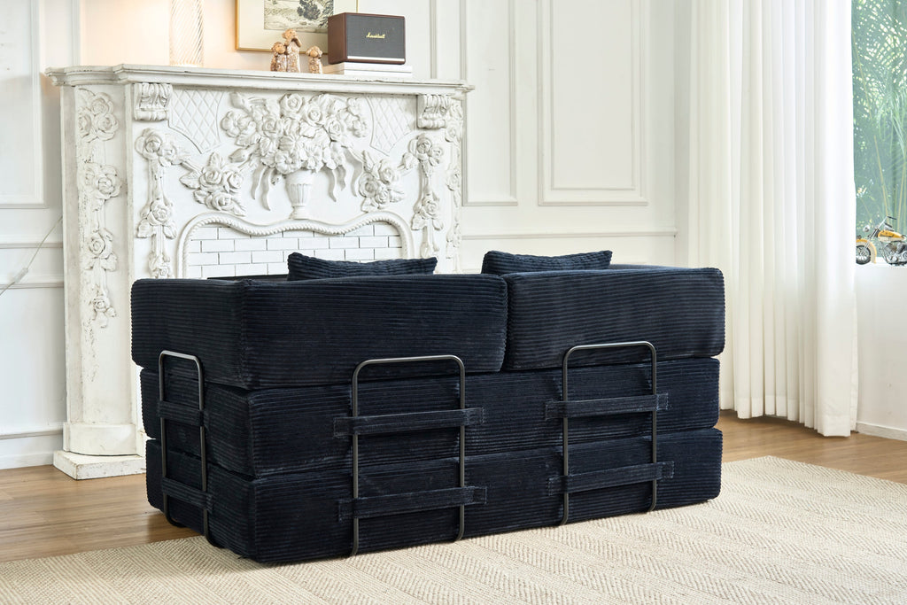 Convertible Sleeper Sofa Bed, Corduroy Folding Mattress Couch with Fixed-Shape Frame, Floor Sofa Lounge Couch Boneless Sofa for Living Room Bedroom, Light Gray