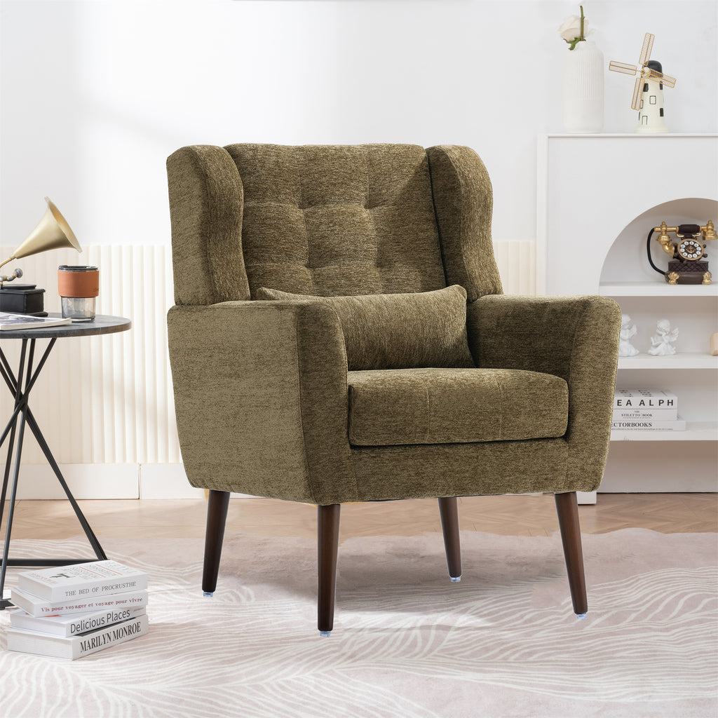 Modern accent chair chenille upholstery — angle view
